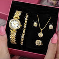 6pcs/set Rhinestone Watch + Jewelry Set Fancy Women Watches Jewelry